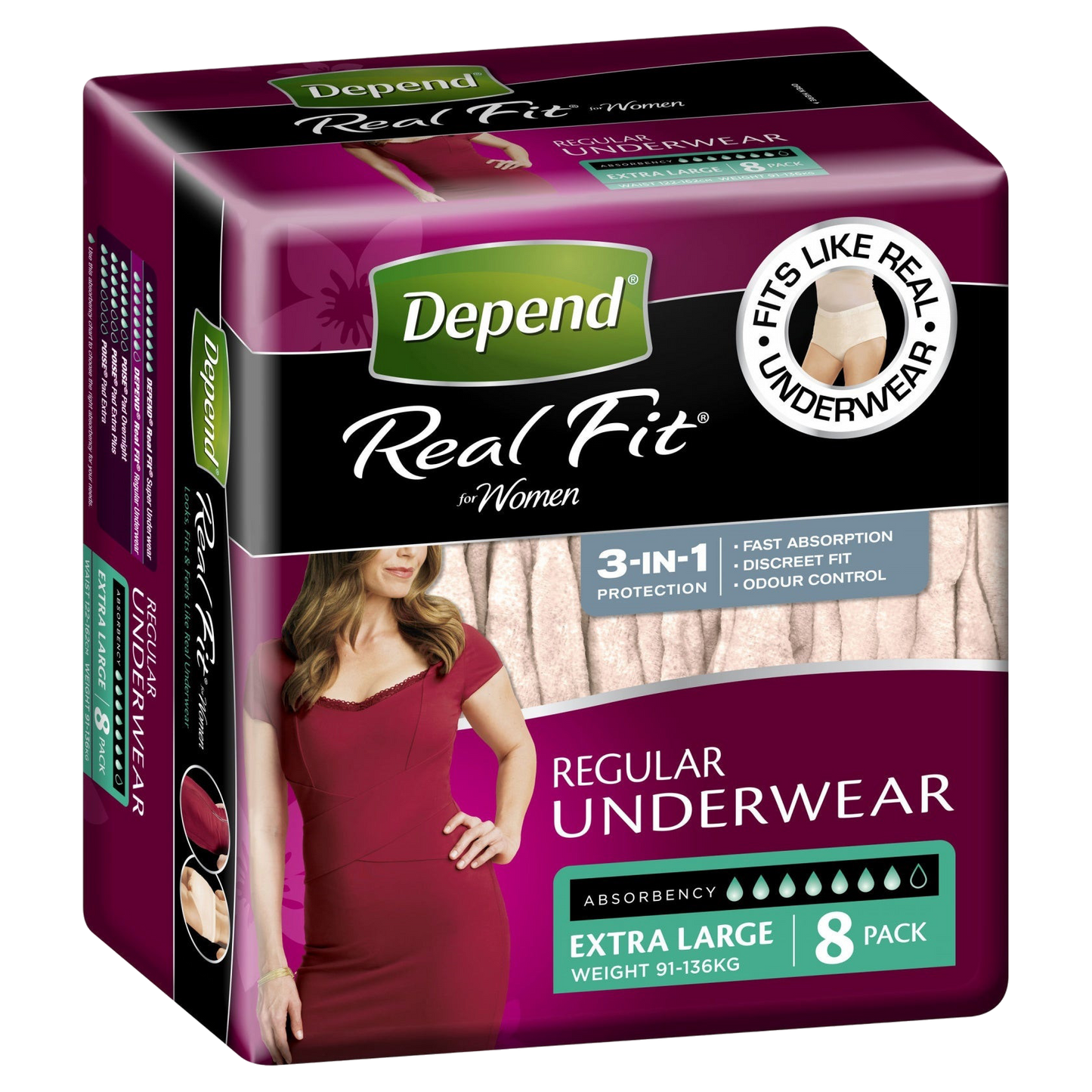 DEPEND REALFIT LGE Womens 8pk