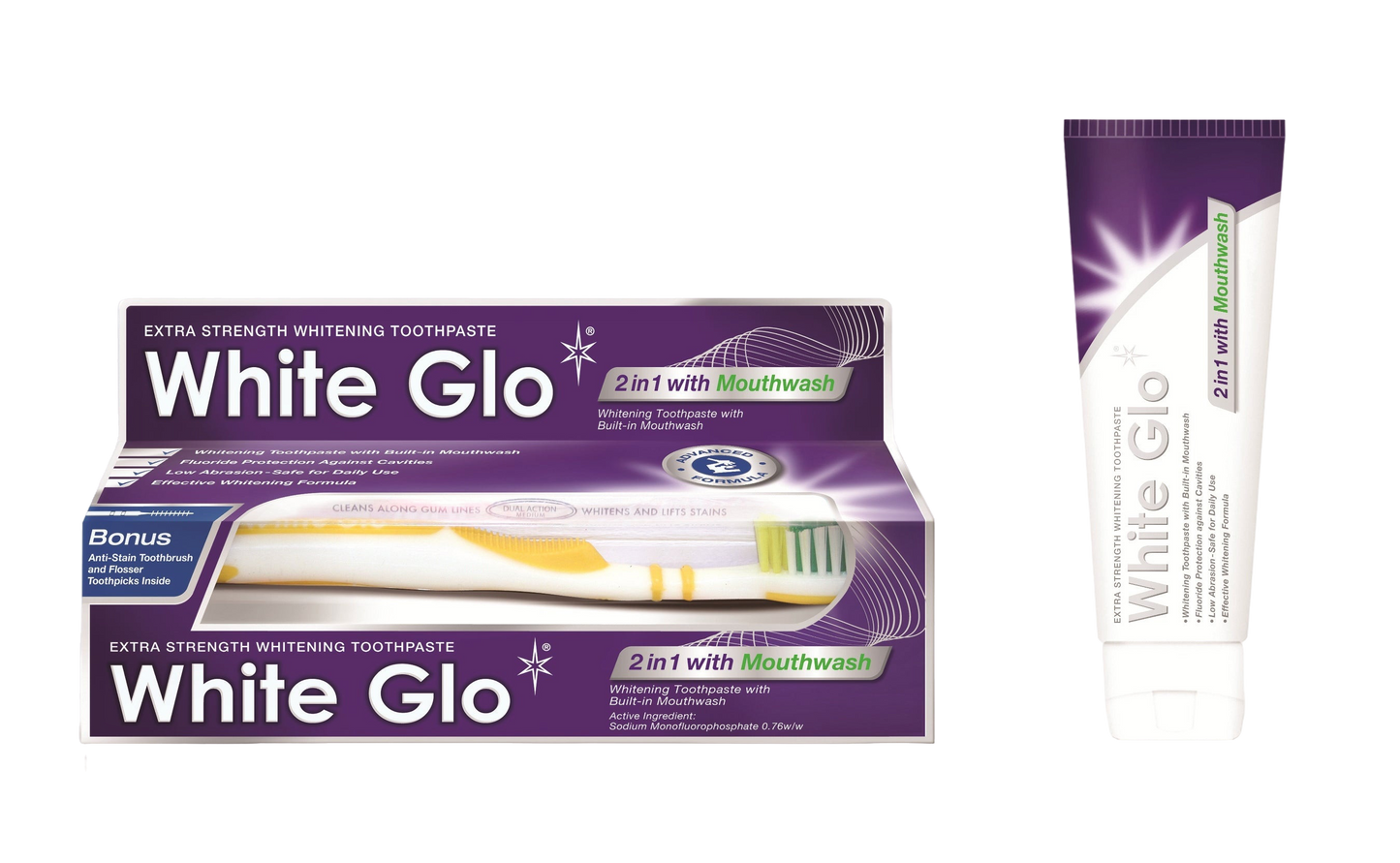 White Glo T/Paste 2in1 wM/Wash 150g