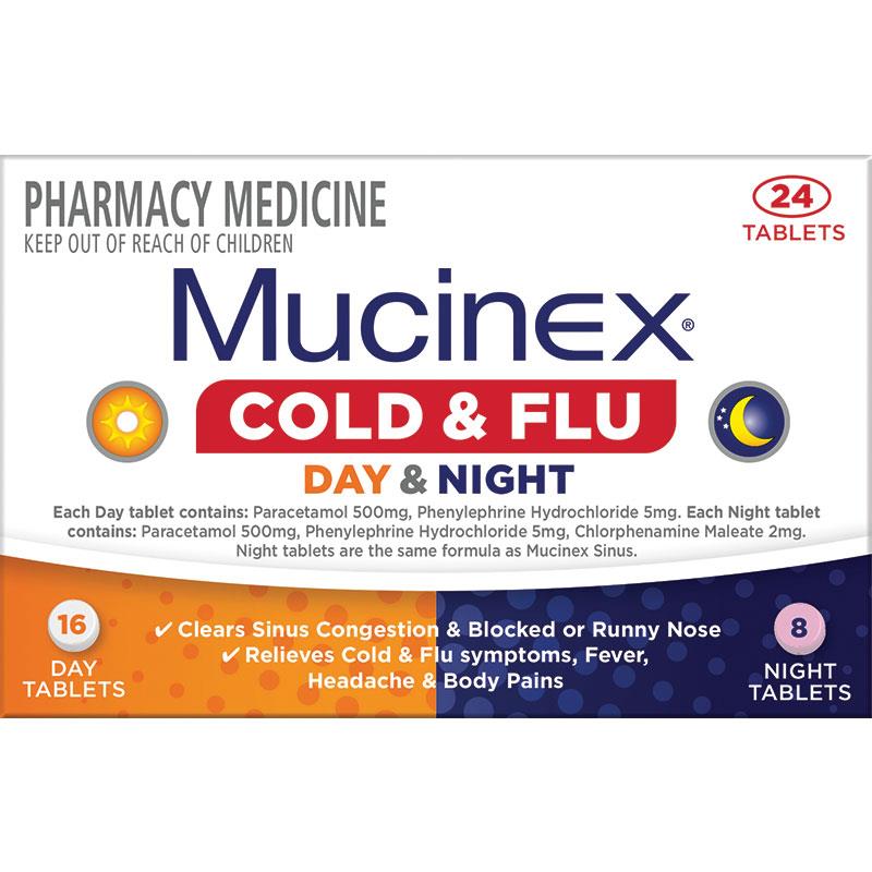 Mucinex cold and flu day and night relief tablets 24 pack - Invercargill Pharmacy