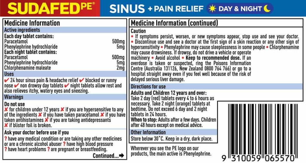 SUDAFED PE D&N Relief Tabs 48s