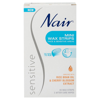 compare product NAIR Sensitive Wax Strips Mini 20pk