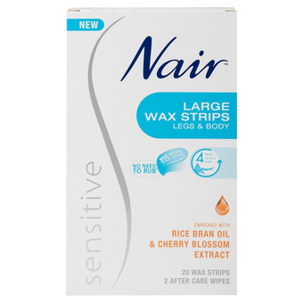 compare product NAIR Sensitive Wax Strips Lrg 20pk