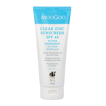 compare product MOOGOO Clear Zinc S/Scrn SPF40 200g