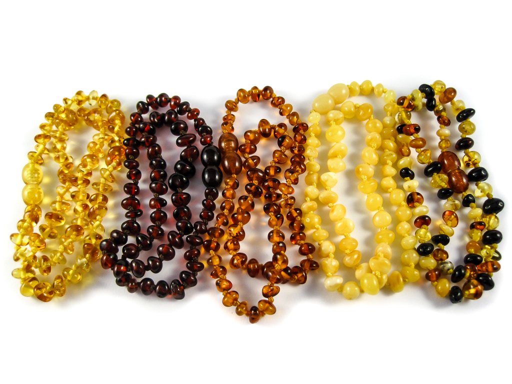 Baby Amber Beads Teething Necklace 14-15" D Cognac AM05