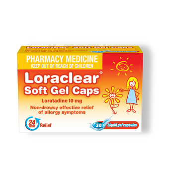 compare product LORACLEAR 10mg Soft Gel Caps 30s