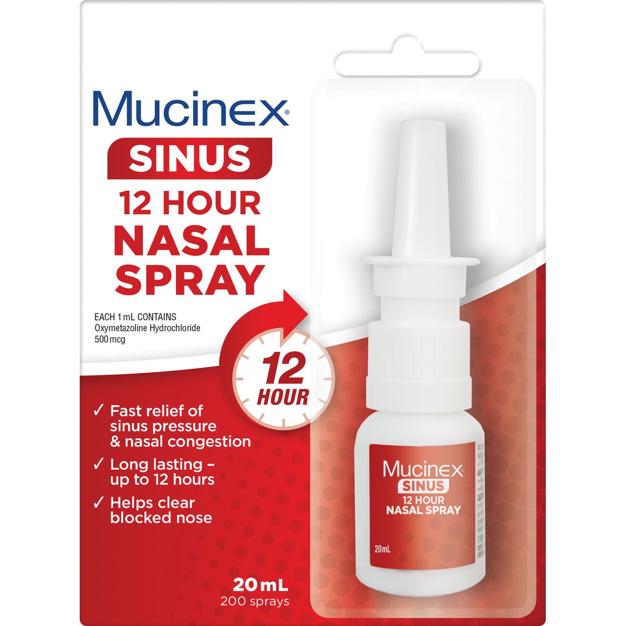 Mucinex sinus 12-hour nasal decongestant spray 20ml - Baillie & Lewis Pharmacy Invercargill