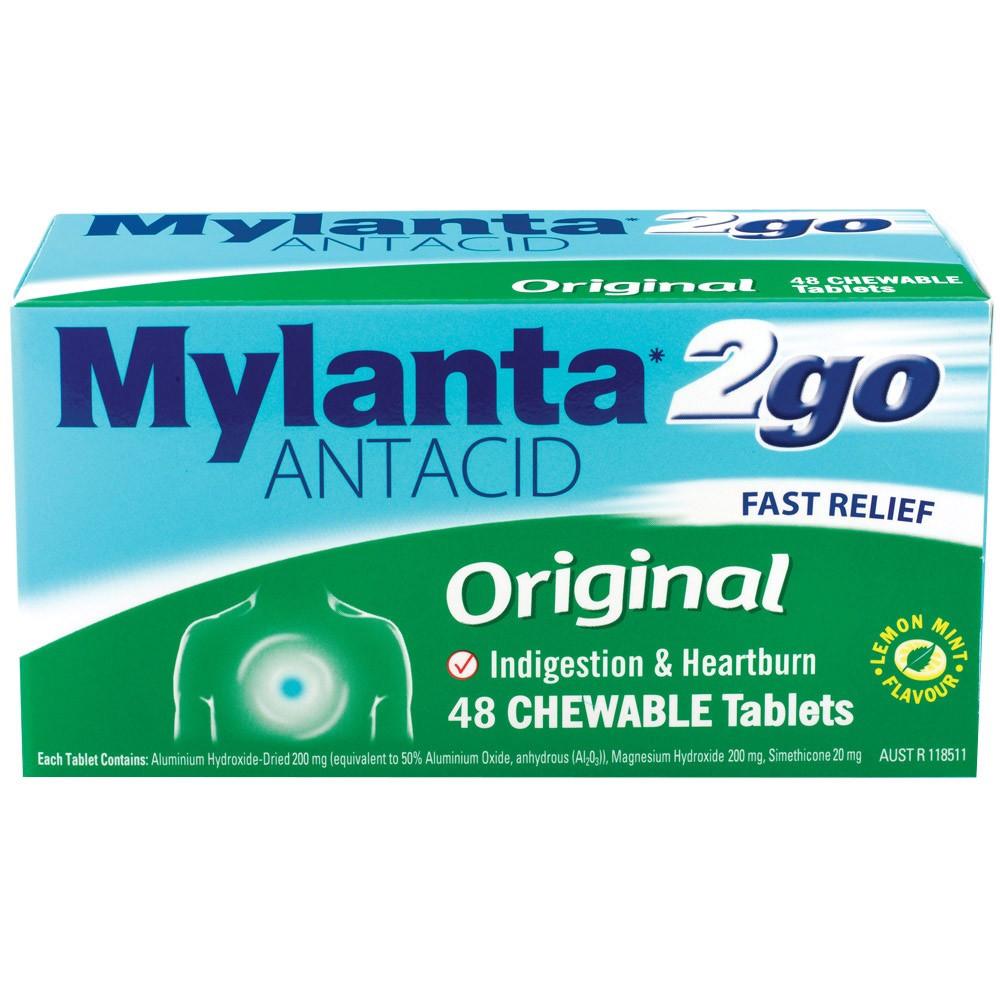 Mylanta 2Go original antacid tablets 48 pack for indigestion relief - Baillie & Lewis Pharmacy Invercargill