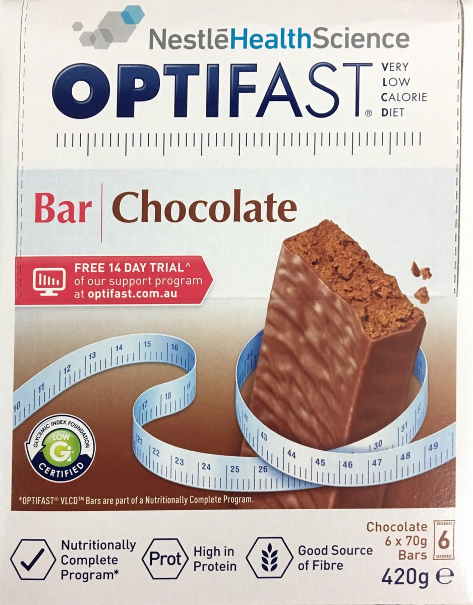Optifast chocolate meal replacement bars 6x70g for weight management - Invercargill Pharmacy