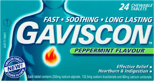 Gaviscon peppermint antacid tablets 24 pack for reflux relief - Baillie & Lewis Pharmacy Invercargill