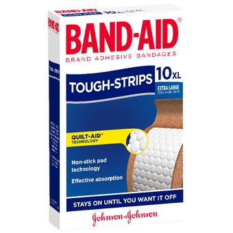 compare product BandAid Tough Strips Xlg 10pk