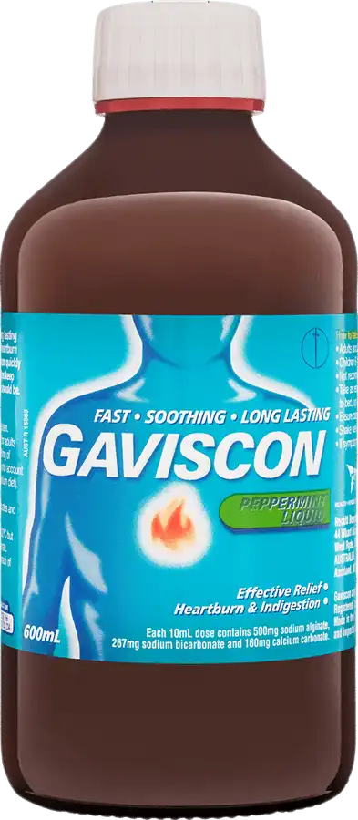 Gaviscon peppermint antacid liquid 600ml for heartburn relief - Baillie & Lewis Pharmacy Invercargill