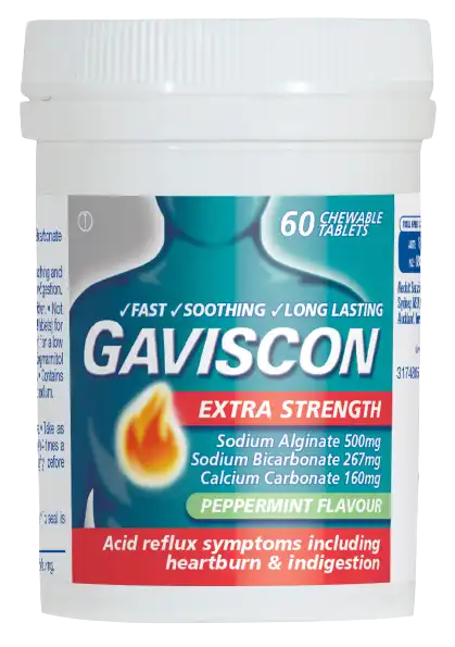 Gaviscon Extra Strength peppermint tablets 60 pack for severe heartburn - Invercargill Pharmacy