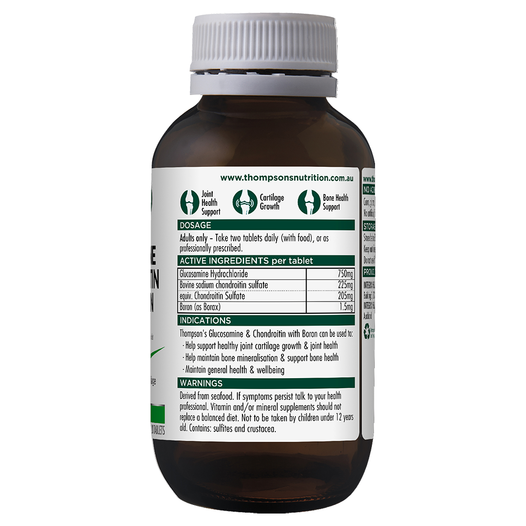 Thompson's glucosamine chondroitin tablets 120 pack back panel - Invercargill Pharmacy