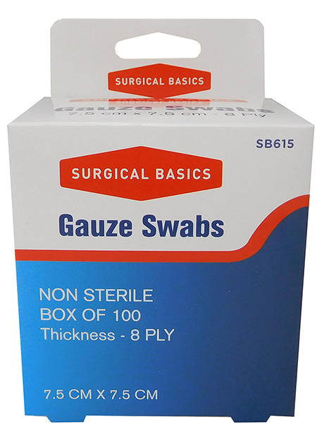 SB615 Gauze Swabs 7.5cmx7.5cm Bx100