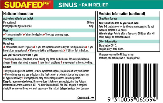 SUDAFED PE Sinus and Pain Tabs 20s
