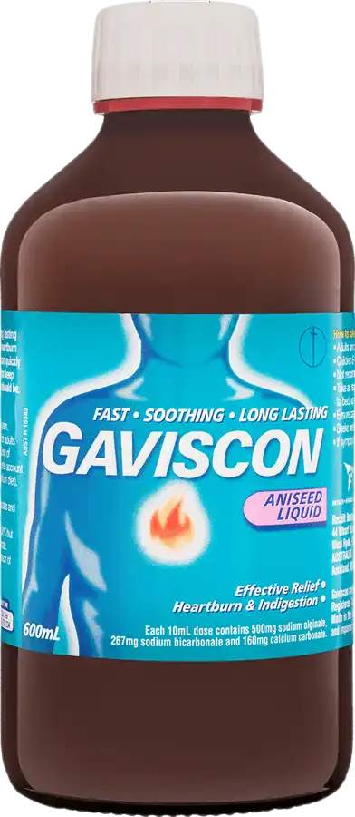 Gaviscon aniseed liquid antacid 600ml for heartburn and reflux - Baillie & Lewis Pharmacy Invercargill